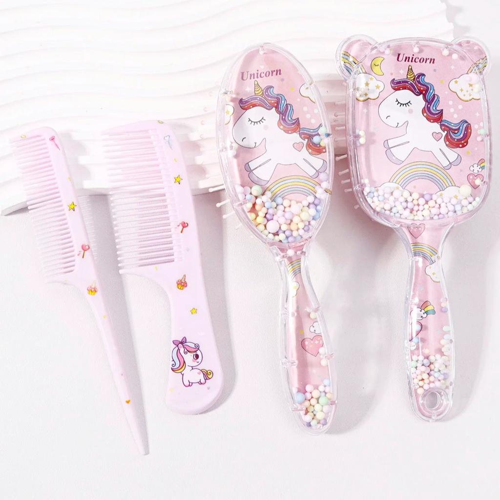 Набор из 4 расчесок для укладки, 2 мини-мультяшные расчески, красочная мультяшная расческа с воздушной подушкой-пузырем, Специально для париков из натуральных волос