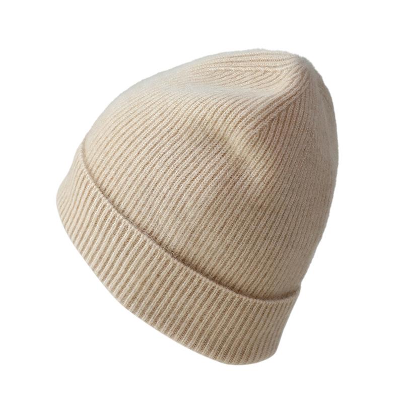 Women's 100% Pure Cashmere Hat - Stylish Solid Color Ear Protection for Autumn/Winter
