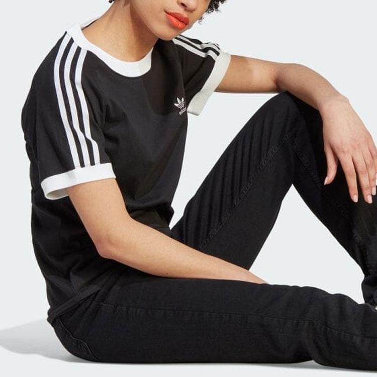 Adidas Женская футболка с короткими рукавами и тремя полосками в виде трилистника Originals, черные IK4051