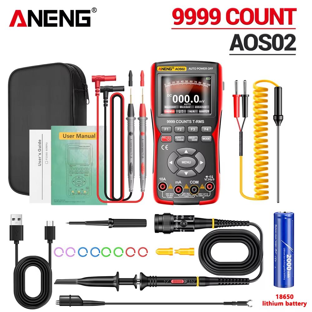 ANENG AOS02 Digital Oscilloscope Transistor Test Multimeter 48MS/s Sampling Rate 10MHZ Analog Bandwidth Support Waveform Storage Portable Tester Tools