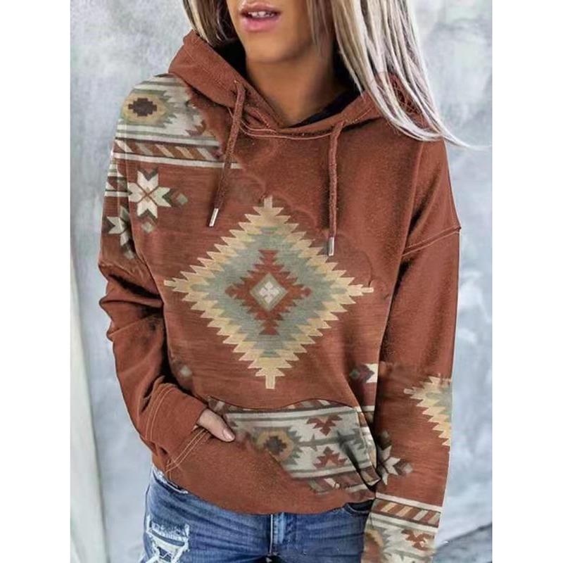 Autumn Thin Long Sleeve Plus Size Hoodies for Women Winter Vintage Ethnic Style Printed Hoodie Women Jackets Loose Warm Outerwears Sweatshirt 24666