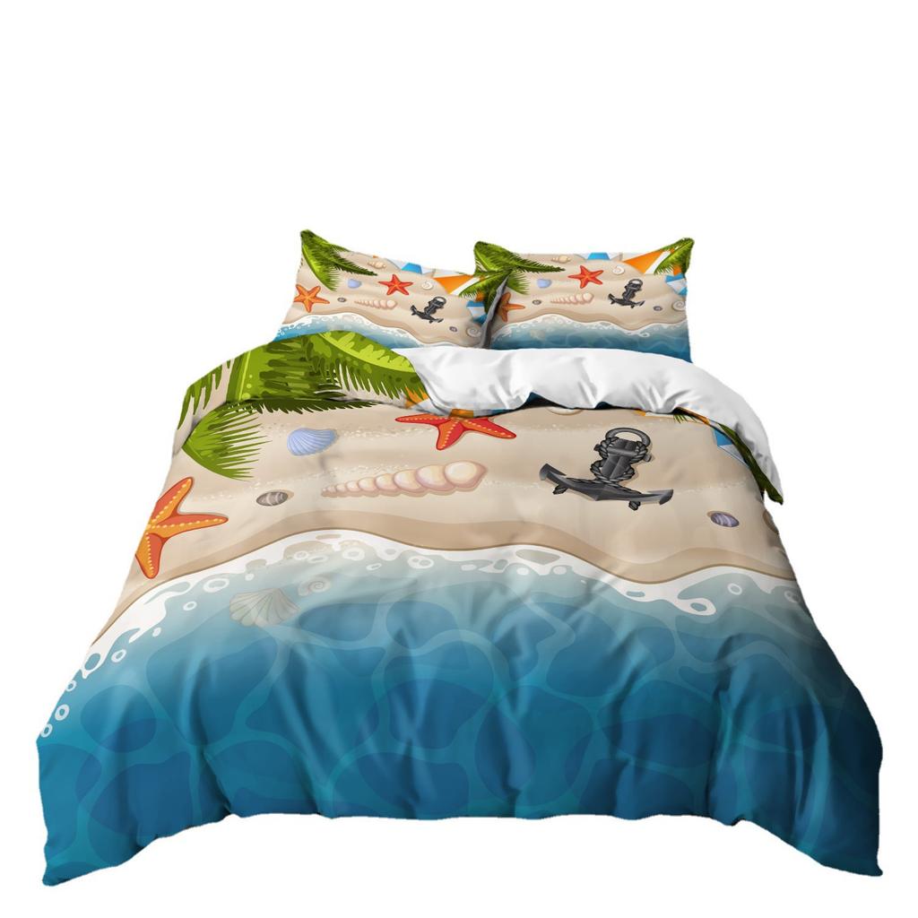 Beach Starfish Quilt Cover Three-Piece Digital Printing Pillowcase Bedding