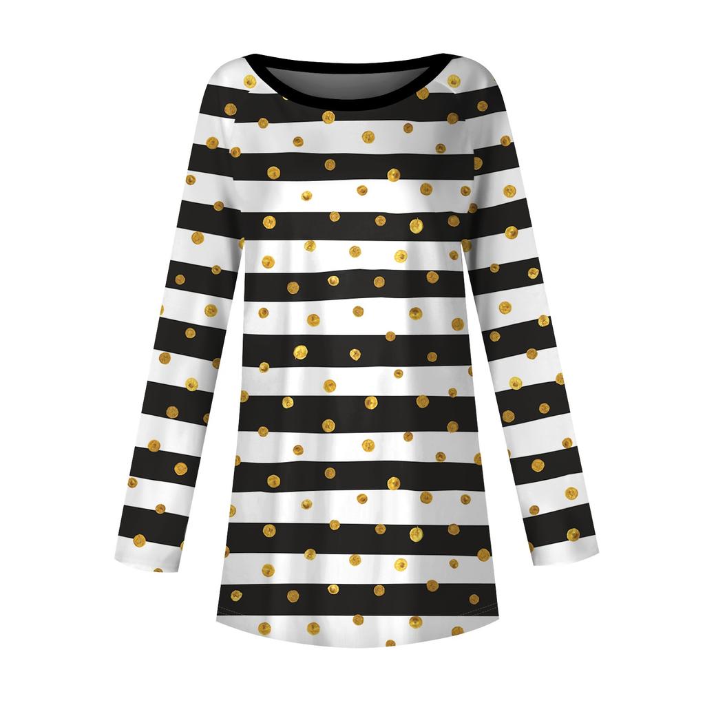 Женская негабаритная полосатая рубашка с длинными рукавами и круглым вырезом, полосатая футболка, верхний пуловер
