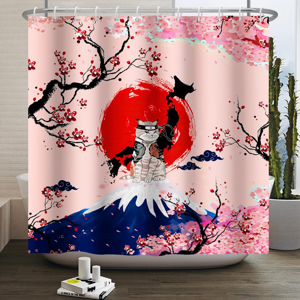 Японская шторка для душа Укиё-э Великая волна Канагавы Гора Фудзи Вишня Водонепроницаемая шторка для душа для ванной ванны Декор