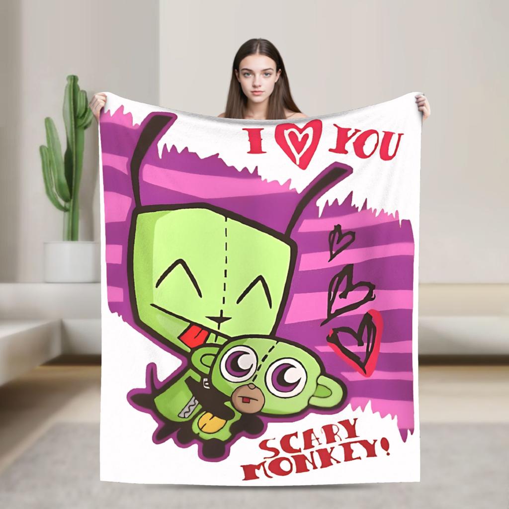 Gir Invader Zim Cartoon Throw Blanket Flannel Bedspread For Couch Chair Sofa Bed Funny Sofa Bed Cover