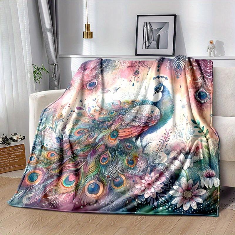 1pc Peacock & Flowers Blanket  Soft Throw for Home Decor, Gift Idea