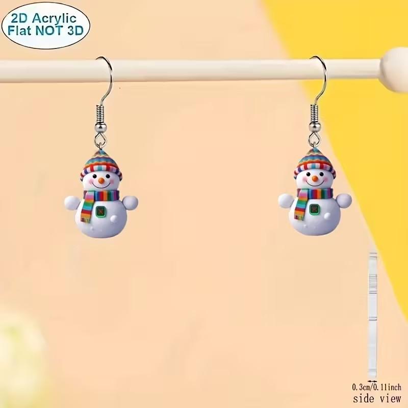 Acrylic Cartoon Snowman Earrings With Silver Studs For Casual Daywear