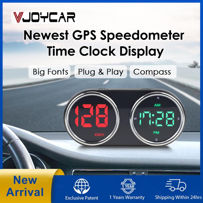 2025 Newest GPS Digital Speedomter Time Clock GPS HUD Over-speed Alarm KMH MPH Speed Meter 7-Color for All Cars Plug and Play