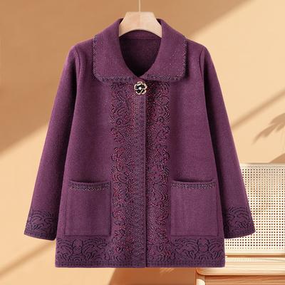 Мамин свитер Весенне-осенняя одежда Куртка с лацканами Свитер-кардиган для среднего и пожилого возраста Одежда для пожилых людей Бабушкин топ