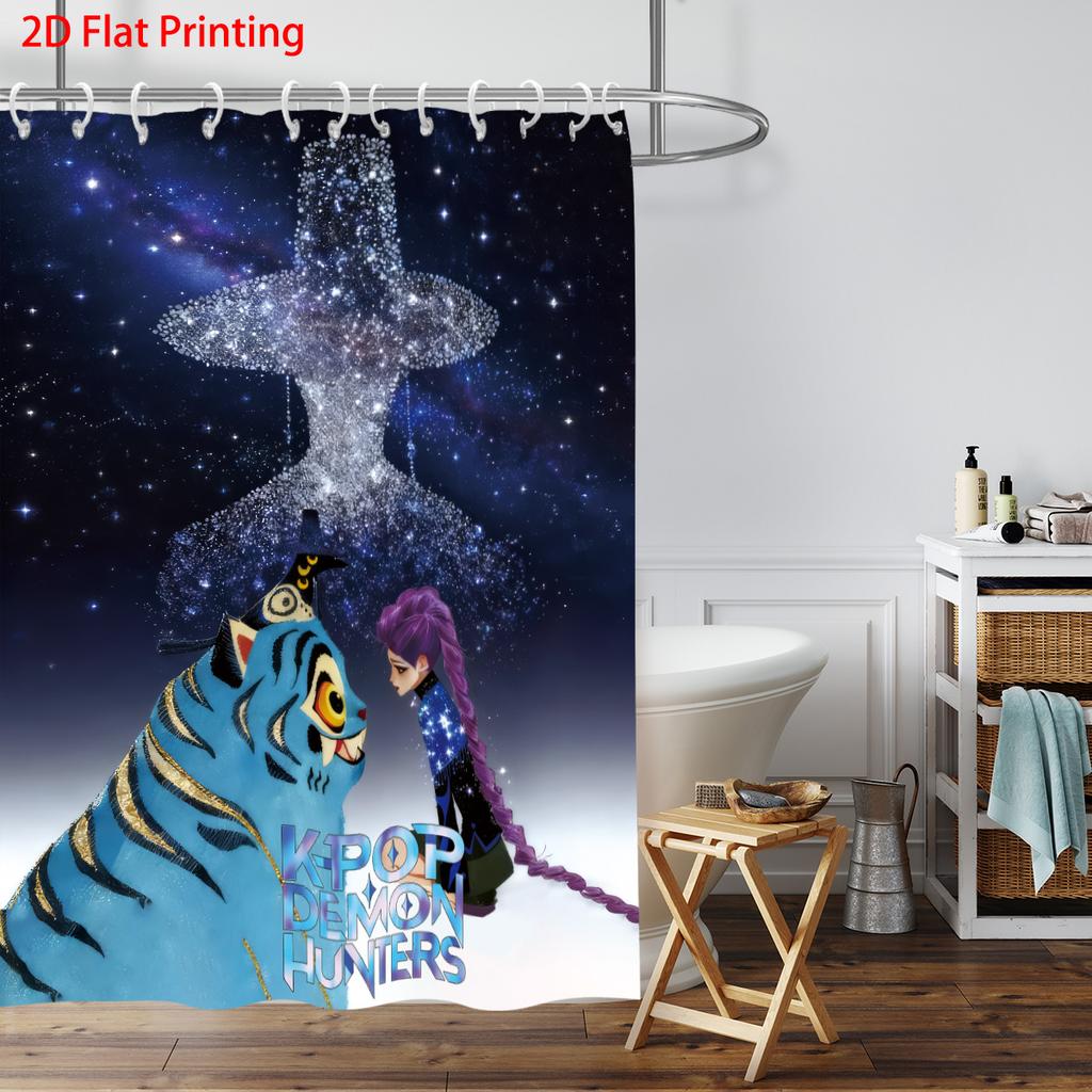 1 шт. K-pop принт «Охотники на демонов» водонепроницаемая перегородка для душа, ванной комнаты, приватности, подвесная штора с 12 крючками, простая установка