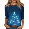 Women's O-Neck 3/4 Sleeve Christmas Print Top