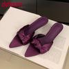Fashion Fashion Pointed Toe Women Low Heel Slippers Summer Female Slides Sandals Butterfly-Knot Ladies Heeled Slippers Shoes Pumps