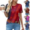 Футболки для женщин, плиссированные, с круглым вырезом, нарядные, повседневные, блузки с принтом, с коротким рукавом, летние топы, свободный крой