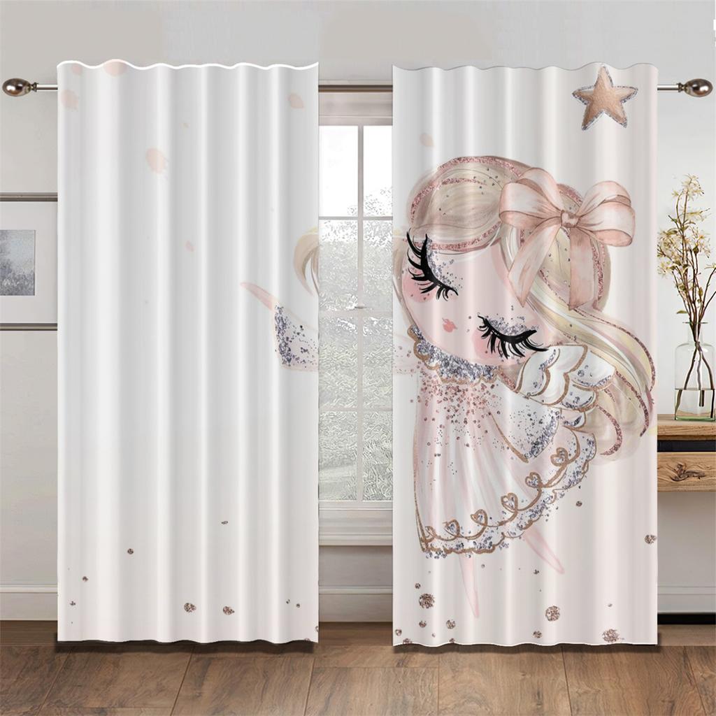 Lovely Parisian Dance Girl Princess Elf Pink Drapes Window Curtains Living Room Bedroom Decor Light Filtering Set Of 2 Made Polyester Area