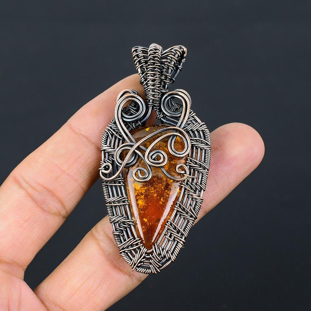 Подвеска ручной работы из медной проволоки из натурального балтийского янтаря длиной 2,76 дюйма f9g06
