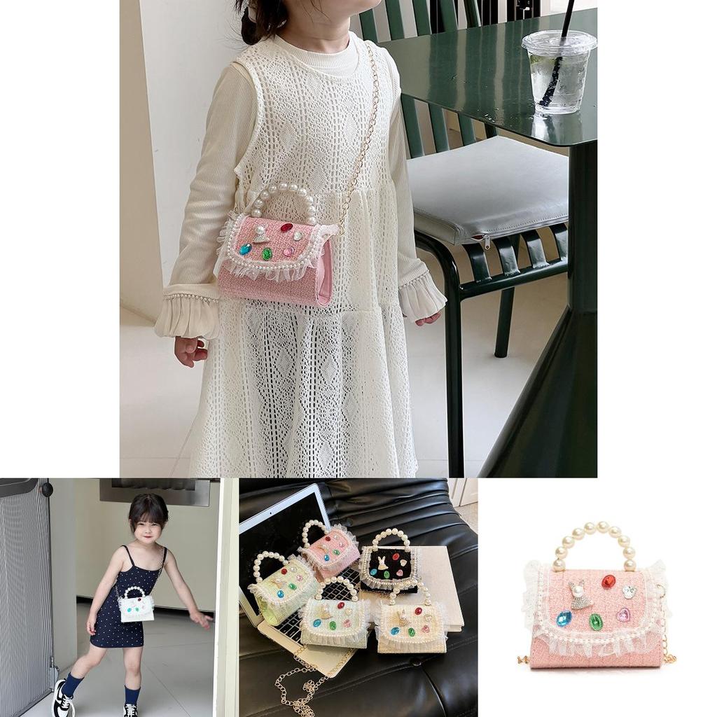 Chic And Fashionable Kids Handbag Featuring Cute Lace And Rhinestones For Girls