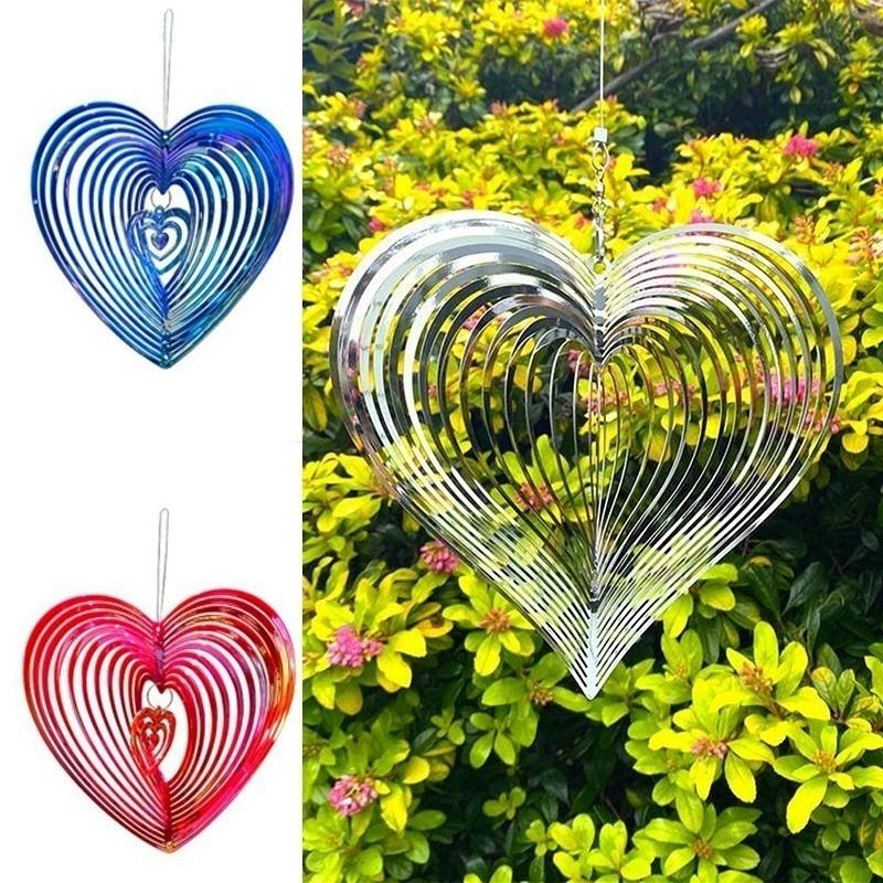 1pc Romantic Heart-Shaped Wind Turning Crafts, Metal 3d Rotating Wind Chimes, Love Gifts Add Poetry To Life