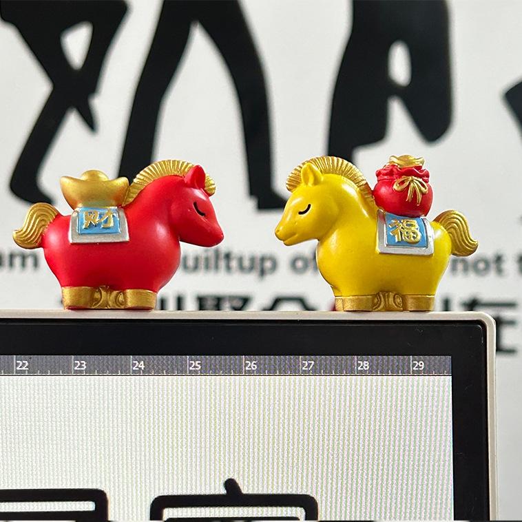 Cute Resin Horse Figurine Chinese Style Desktop Ornament New Year Mascot Miniature Red Good Luck Zodiac Ornaments Cabinet