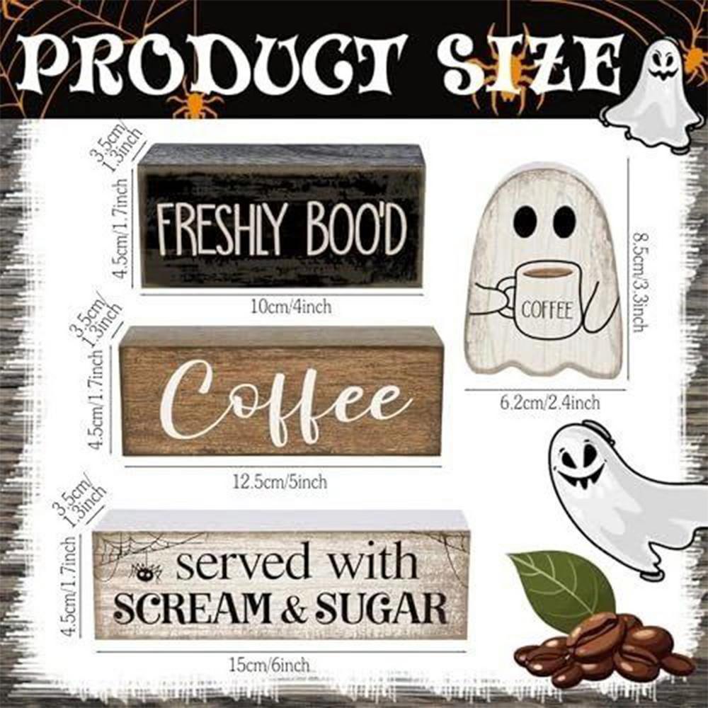 Halloween Ghost Sign Table Decor Coffee Ghost Wooden Sign Halloween Tiered Tray Decor Centerpiece Block Display Decorative