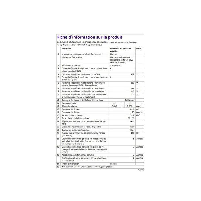 TV LED Hisense QLED 75E7Q Pro 189 cm 2025