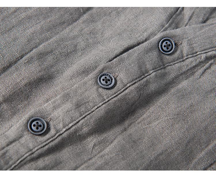 Men's Retro V-Neck Linen Stand Collar Short Sleeve T-Shirt - Plus Size, Thin & Breathable