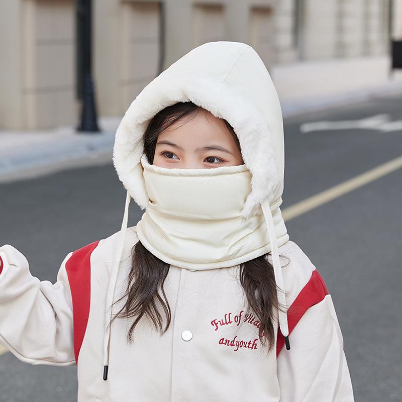 Children's Hats, Winter Boys and Girls Outdoor Warmth, Fleece Neck Protection, Scarf, Mask, Integrated Pullover Hat