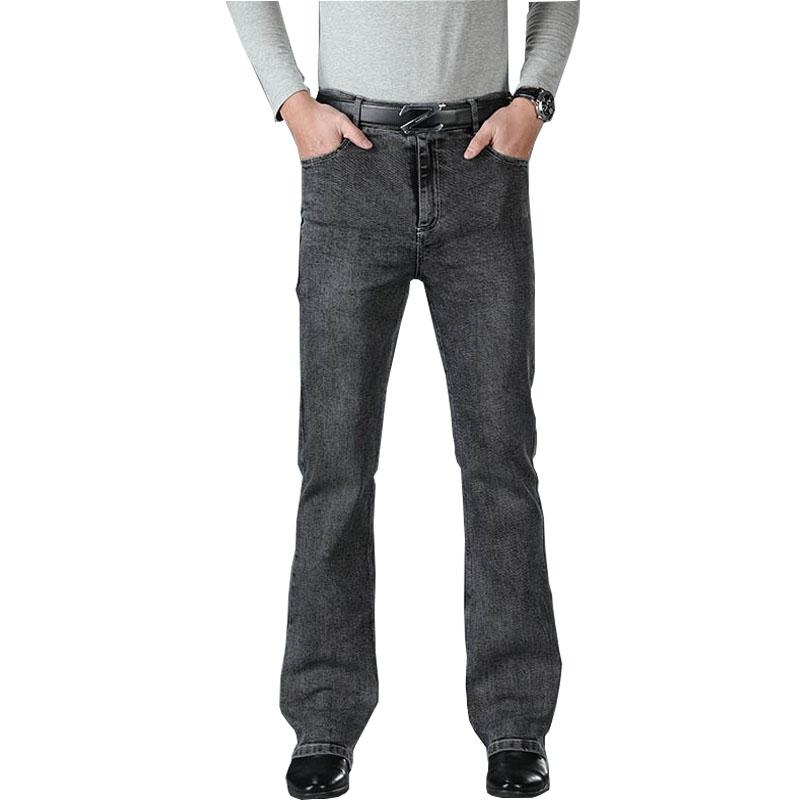 Men's Middle Waist Elastic Gray Loose Flared Denim Trousers Men's Large Size Flared Pants
