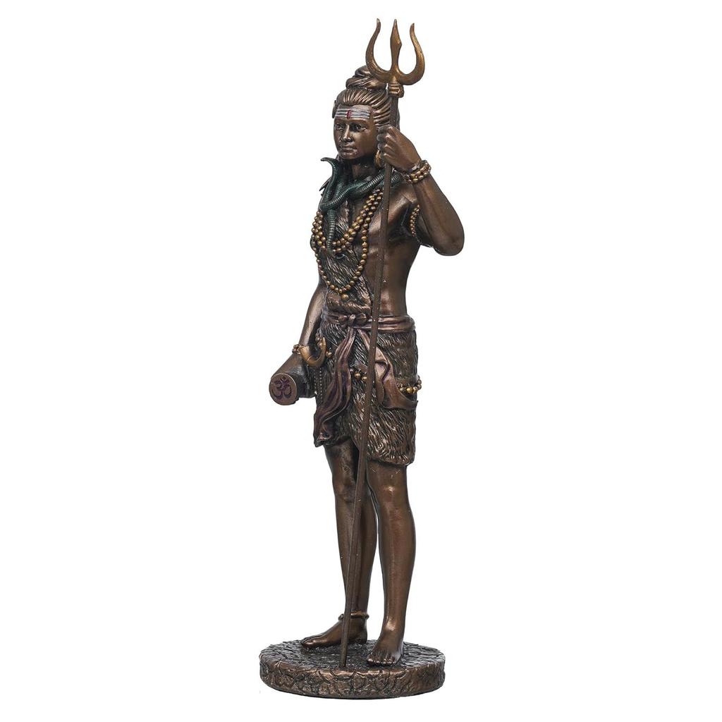 Статуя стоящего бога Шивы из полирезины с бронзовой отделкой, тришулой и дамру - идол индуистского бога для комнаты пуджи, домашнего декора - религиозный подарок