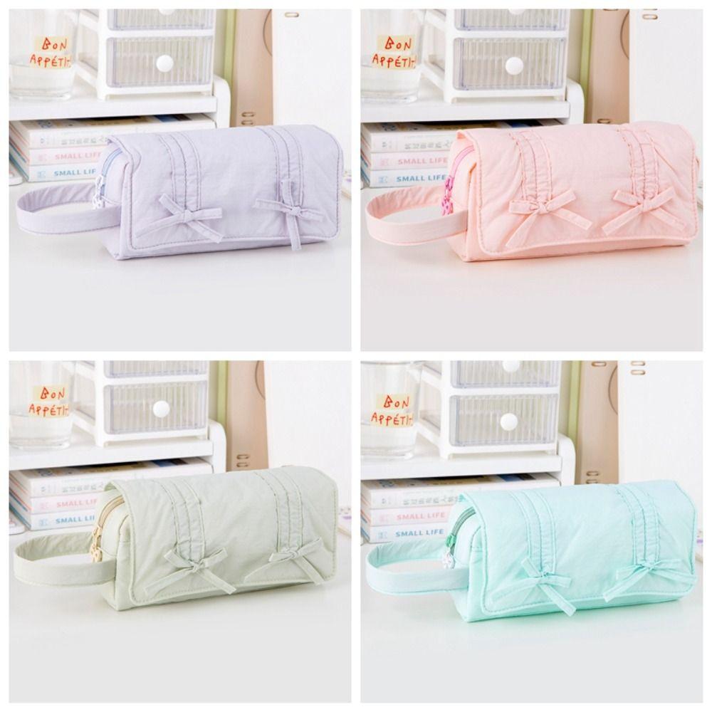 Bow Pencil Pouch Three Layers Stationery Storage Bag Save Space Pencil Case School