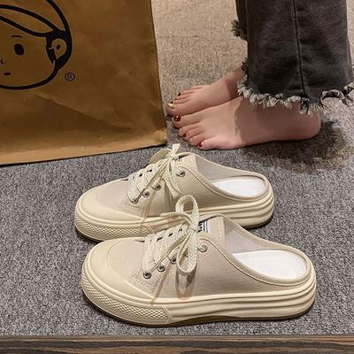 Шнуровка, сумка на голову, полутапочки, женская верхняя одежда, весна-лето 2024, новые однопедальные туфли, повседневные парусиновые туфли на платформе