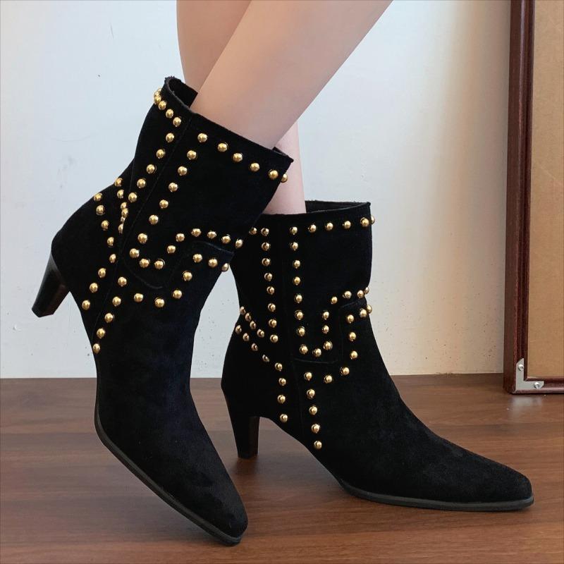 Elegant Suede Women Ankle Boots High Heels Pointed Toe Shoes Winter Pumps New Trend Goth Fashion Chelsea Short Botas Mujer