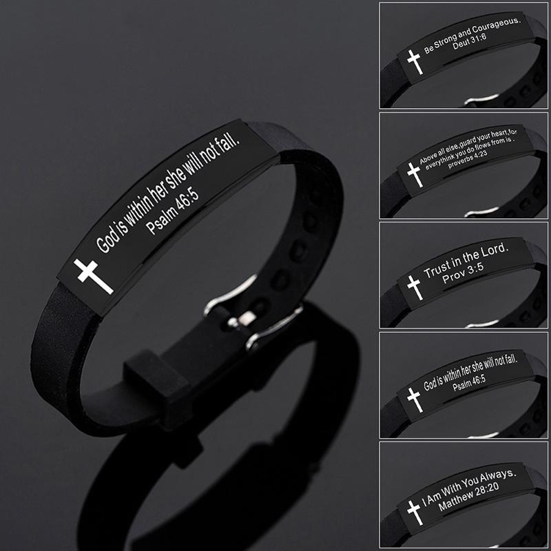 Цитата Религиозный Крест Иисуса Писания Христианский Библейский Стих Вдохновляющие Вера Силиконовые Браслеты Для Мужчин Женщин Ювелирные Изделия