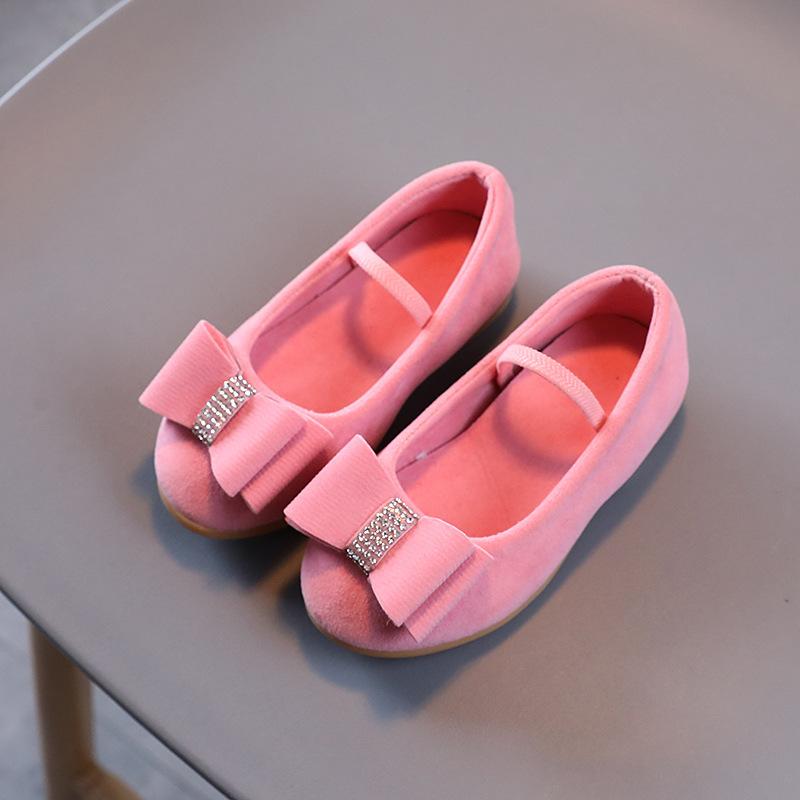 Elegant Girl Princess Shoes Fashion Bowtie Children's Leather Shoes Spring Autumn Kids Causal Solid Color Velvet Moccasins Chic