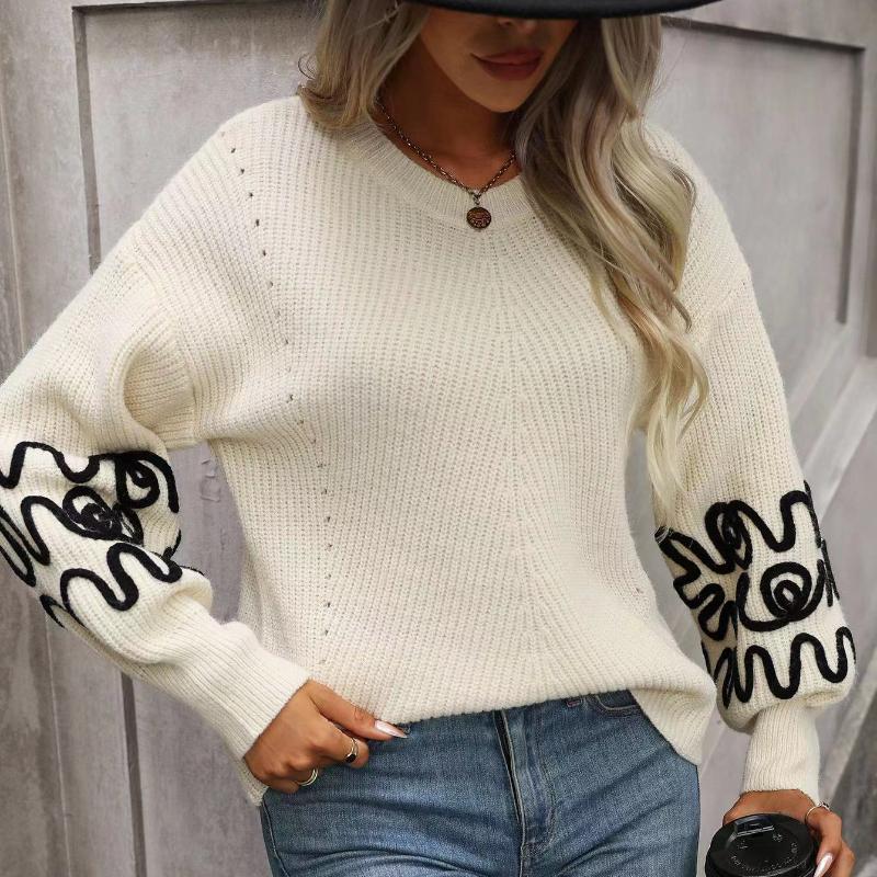 IHUASU Women's Pullover Knit Sweater Solid Colour Pattern Fashion Sweater Woman