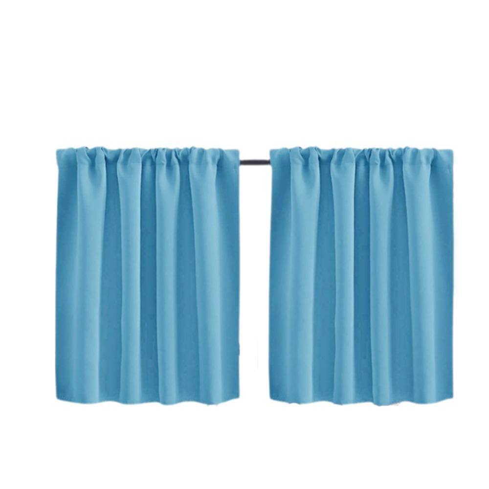 2PCS Solid Color Kitchen Short Curtain Through-rod Design Cabinet Curtain Living Room