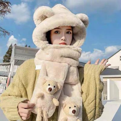 Зимний набор для малыша: шапка и наушники с ушками: Милый плюшевый капюшон с перчатками и шарфом, 3 предмета для детей