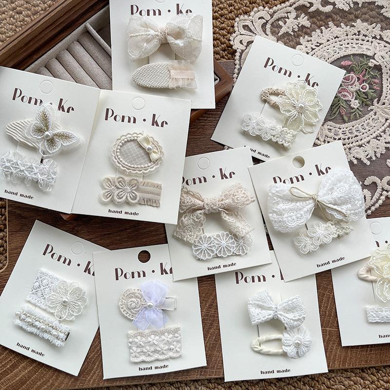 Детские милые кружевные заколки для волос, милые заколки для волос с бантиками, детские жемчужные вышитые цветы, боковая заколка, челка, сломанные заколки для волос