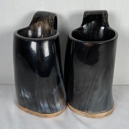 Set of 2 Viking Drinking Horn Mug Authentic Medieval Inspired Vessel with Food Safe Coating for Ale Beer, Mead, Wine Mug