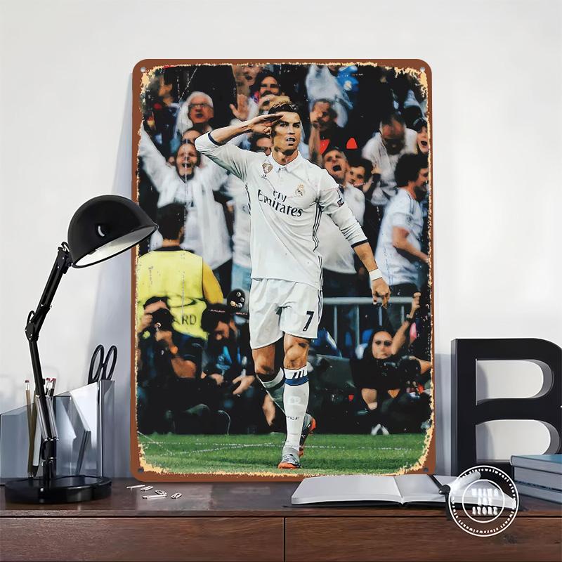 Messi Soccer Ronaldo Metal Poster Customized Wall Art Retro Vintage Tinplate Signs for Man Cave Decoration Garage Decorations