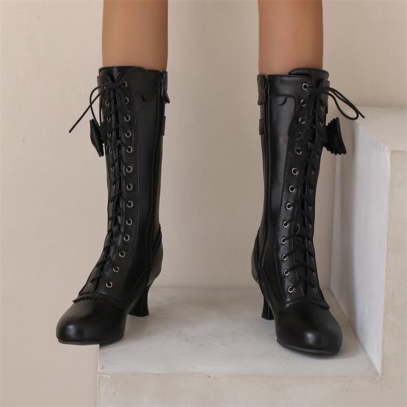 Meotina Женские полусапожки с круглым носком, на высоком каблуке, с застежкой-молнией и бантом, на шнуровке, лаконичные женские модные туфли, зимние, белые, красные, 46