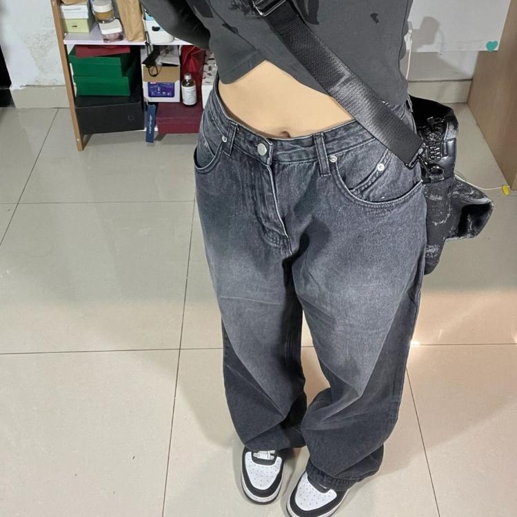 Vintage Black Jeans Women Baggy Y2K High Waiste Jeans Wide Leg Denim Trousers Korean Streetwear Retro Grunge Oversized