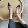 Spring New Rivet Middle Heel Shoes Women's Strap Buckle Thick Heel Sexy Willow Pointed Sandals Women's Shoes