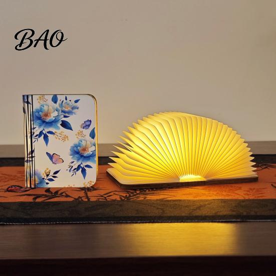 Magnetic Refrigerator Magnet Light Portable LED Book Light, Wooden Foldable Night Lamp with Stepless Dimming, Creative Gift for Women USB Rechargeable