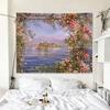 Rose Garden Pattern Oil Painting Style Hanging Cloth Home Wall Decoration Tapestry Bedroom Living Room Tapestry