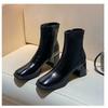 Внешняя торговля французский квадратный носок толстый каблук короткие ботинки 2024 новые ретро мода тонкие ботинки короткие маленькие одинарные ботинки