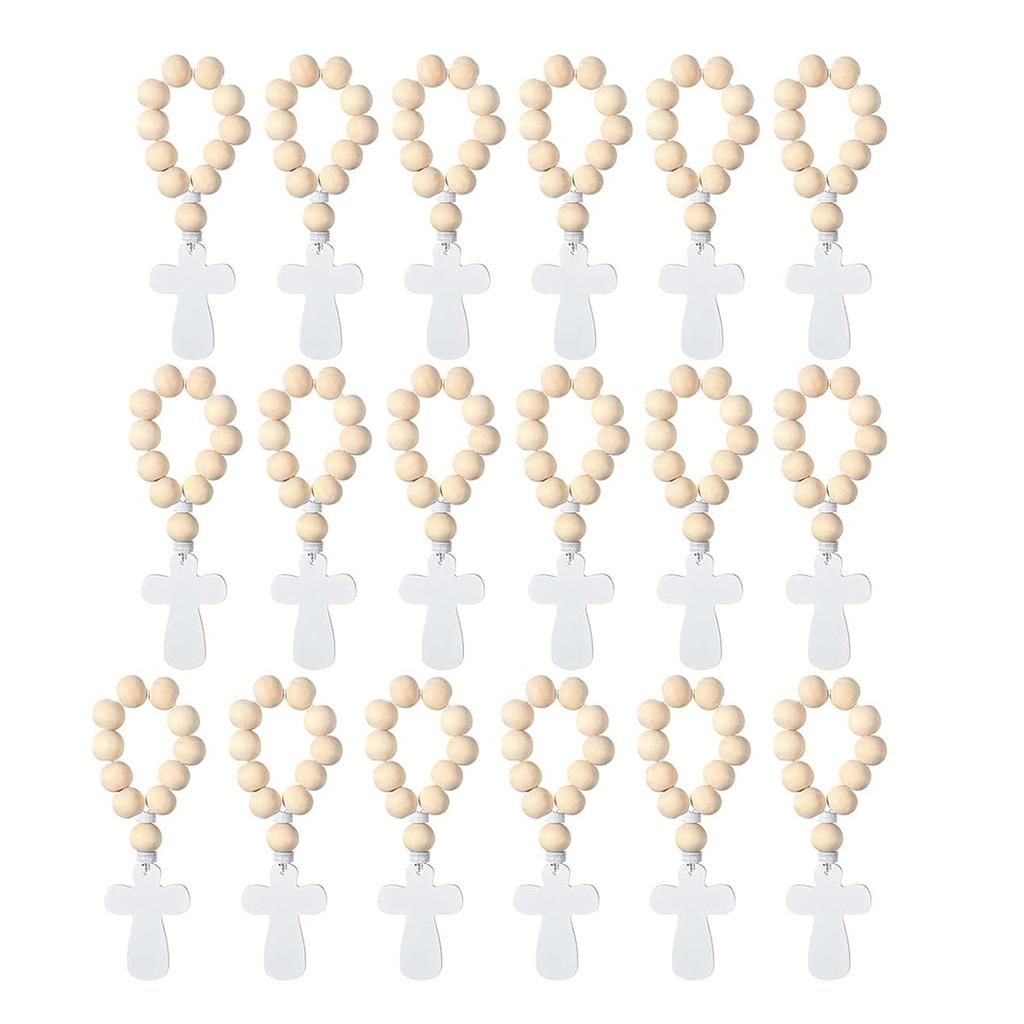 18Pcs Catholic Wooden Rosary Beads Bracelet with Crosses Pendant with Mesh Drawstrings Bag for Baptism First Communion