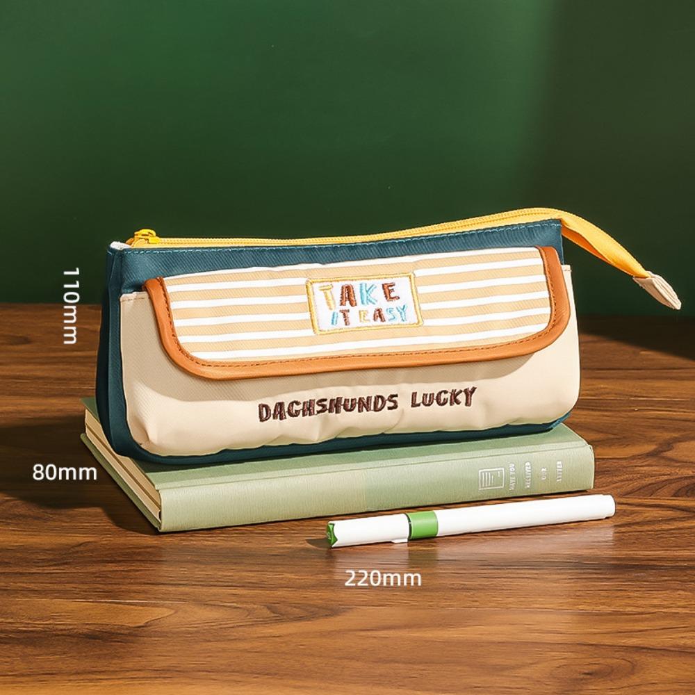 Color-blocking Pen Bag Large Capacity Stationery Bag Multi-functional Pencil Case  Students