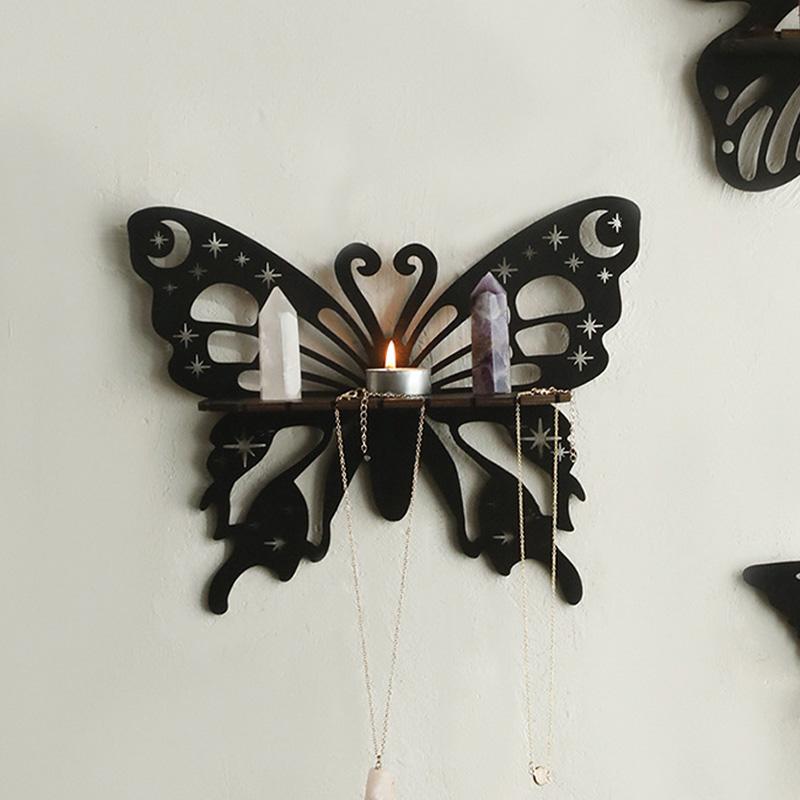 1 шт. черная полая винтажная плавающая бабочка в форме настенного декора, стеллаж для хранения, деревянная полка