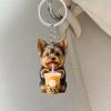 2Pcs Keychain Pendants Air Freshener Adorable Dog Shape 2D Flat Acrylic Hanging Ornaments Cars Interior Decor Accessories