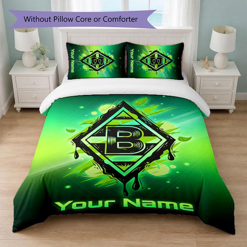 Borussia Mönchengladbach Custom Name Text Bedding Set 1 Duvet Cover+2 Pillowcases Soccer Logo Personalized Gift For Special Occasion Bedroom Decor